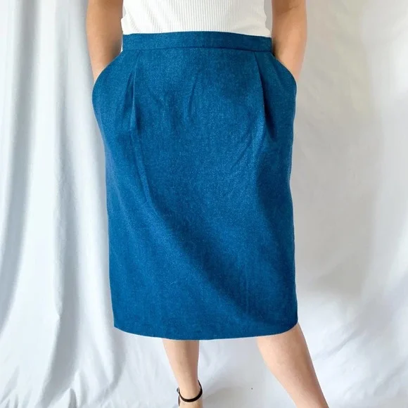 Pendleton Vintage 100% Virgin Wool Blue Midi Pencil Skirt Size 12P - Picture 7 of 12